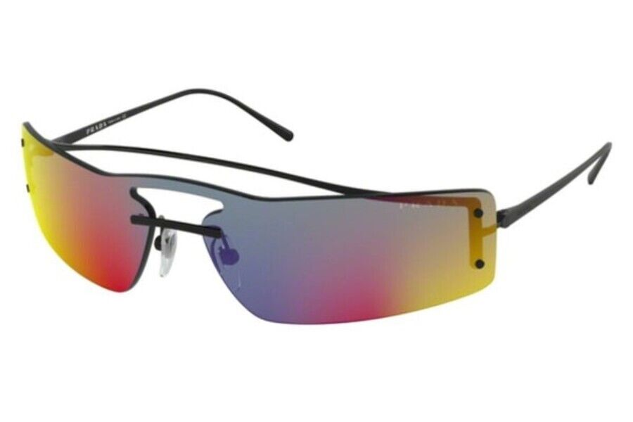 Prada SPR 61V 1AB/9Q1 Sunglasses Black/Grey/Blue/Red Mirror - Authentic Designer